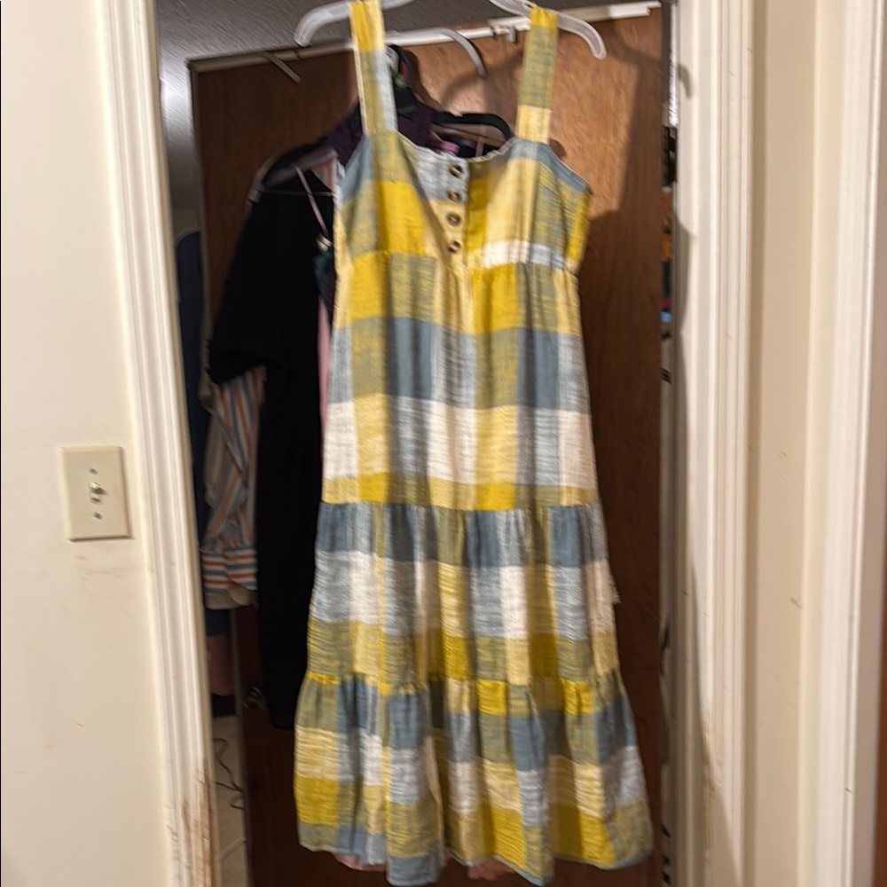 Easel Yellow and Blue Plaid Maxi Dress